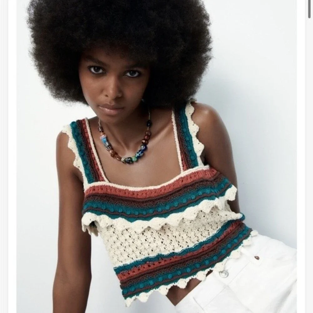 Zara Crochet Knit Crop Top L